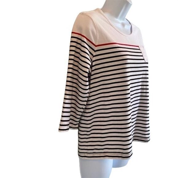 Coral Bay Petite Black and White Striped Top PM - Picture 3 of 8